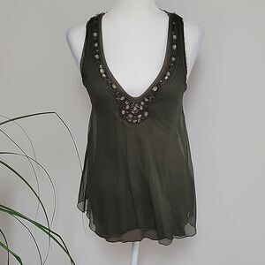 Testament olive green embellished tank
